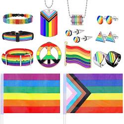 Kakonia Stolz Schmuck Set LGBTQ Zubehör Homosexuell Stolz Armbänder Stolz Halsketten Stolz Pins Regenbogen Ohrringe Lesbisch Homosexuell Bisexuell Trans LGBTQ Stuff Geschenke für Männer von Kakonia