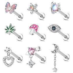 Kakonia Tragus Ohrstecker 16G Edelstahl Niedlich Schmetterling Blume Mond Herz Baumeln Knorpel Muschel Helix Tragus Piercing Schmuck Set von Kakonia