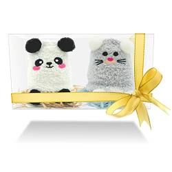 Kakveiai 2 Paar Damen Fuzzy süße Socken, Geschenkbox, Weihnachtssocken, Geschenke für Mama / Freundin, Geburtstagsgeschenke, Tier Frauen Fuzzy Sock, Winter flauschig Schlafsocken von Kakveiai