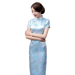 Kalaokei Cheongsam-Kleid, traditionelles Pflaumenblüten-Design, für Damen, chinesisches langes Cheongsam-Abendkleid, himmelblau, L von Kalaokei