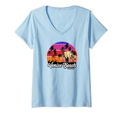 Damen Venice Beach Vintage California Surf T-Shirt mit V-Ausschnitt von Kalifornien Retro Sammlung