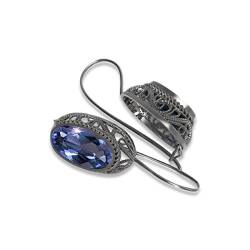 Russisches sowjetisches Silber 925 Alexandrit Rubin Smaragd Saphir Aquamarin Zirkon ... Ohrringe vec023s - Metall Sterling Silber 925, Stone Saphir von Kaliky