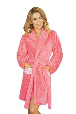 KALIMO Damen Paleo Morgenmantel mit 3/4 Ärmeln | Farbe: Koralle | Größe: S | Material: Polyester | Gestrickter Stoff | Riemen | Bademantel, Hauskleid, Bathrobe, Hausmantel, Morgenrock, Nachthemd von Kalimo