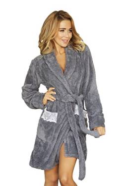 Kalimo Damen Paleo Morgenmantel mit 3/4 Ärmeln | Farbe: Grau | Größe: M | Material: Polyester | Gestrickter Stoff | Riemen | Bademantel, Hauskleid, Bathrobe, Hausmantel, Morgenrock, Nachthemd von Kalimo