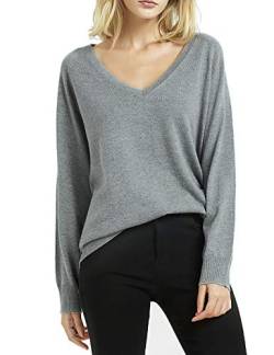 Kallspin Damen Strickpullover Langarm V-Ausschnitt aus Wollmischung (Hellgrau, XXL) von Kallspin