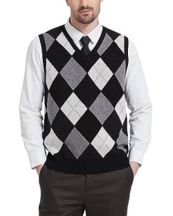 Kallspin Herren Argyle Gestrickt Ärmellos Pullover Wollmischung V-Ausschnitt Strickwesten(Schwarz, 2XL-Tall) von Kallspin