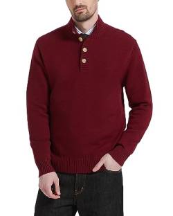 Kallspin Herren Knopf Mock Neck Wollmischung Strickpullover Midweight Long Sleeve Pullover Sweater(Burgunderrot, 2XL) von Kallspin