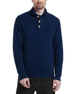 Kallspin Herren Knopf Mock Neck Wollmischung Strickpullover Midweight Long Sleeve Pullover Sweater(Marineblau, 4XL) von Kallspin