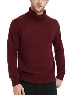 Kallspin Herren Pullover mit hohem Halsausschnitt und Langen Ärmeln Pullover aus Wollmischung(Burgund, 4XL) von Kallspin