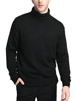 Kallspin Herren Pullover mit hohem Halsausschnitt und Langen Ärmeln Pullover aus Wollmischung(Schwarz, L) von Kallspin