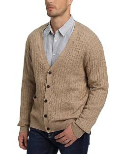 Kallspin Herren Strickjacke aus Wollmischung Zopfstrick Cardigan mit Knopfverschluss und Taschen(Kaffee, S) von Kallspin