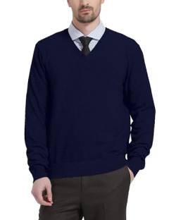 Kallspin Herren Strickpullover aus Wollmischung V-Ausschnitt Langarm Comfort Fit Pullover(Marineblau, L) von Kallspin