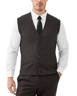 Kallspin Herren Strickweste Ärmellos Cardigan Wollmischung mit Zopfmuster und Knöpfen(Dunkelgrau, XL) von Kallspin