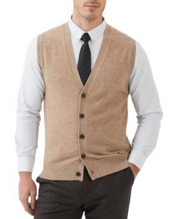 Kallspin Herren Strickweste Strickjacke ohne Ärmel V-Ausschnitt aus Wollmischung(Kaffee, XL-Tall) von Kallspin