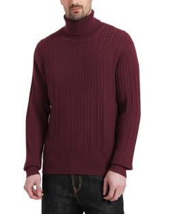 Kallspin Herren Turtleneck Wollmischung Rollkragen Pullover Relaxed Fit Langarm Zopfstrick Jumper (Burgund, 2XL) von Kallspin