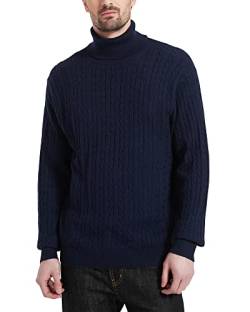 Kallspin Herren Turtleneck Wollmischung Rollkragen Pullover Relaxed Fit Langarm Zopfstrick Jumper (Dunkelblau, S) von Kallspin