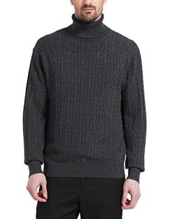 Kallspin Herren Turtleneck Wollmischung Rollkragen Pullover Relaxed Fit Langarm Zopfstrick Jumper (Dunkelgrau, M) von Kallspin