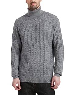 Kallspin Herren Turtleneck Wollmischung Rollkragen Pullover Relaxed Fit Langarm Zopfstrick Jumper (Hellgrau, 2XL) von Kallspin