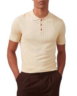 Kallspin Herren Vintage Gestricktes Poloshirt Kurzarm Solide Golfhemden(Beige,3XL) von Kallspin