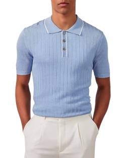 Kallspin Herren Vintage Gestricktes Poloshirt Kurzarm Solide Golfhemden(Himmelblau,2XL) von Kallspin