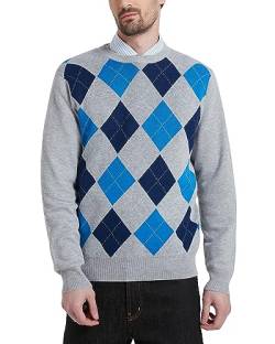 Kallspin Herren Wollmischung Strickpullover Argyle Rundhalsausschnitt Pullover Sweater(Hellgrau, S) von Kallspin