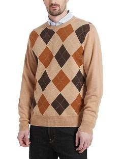 Kallspin Herren Wollmischung Strickpullover Argyle Rundhalsausschnitt Pullover Sweater(Khaki, L-Tall) von Kallspin