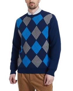 Kallspin Herren Wollmischung Strickpullover Argyle Rundhalsausschnitt Pullover Sweater(Marineblau, 2XL) von Kallspin