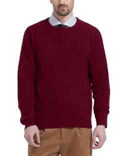 Kallspin Herren Wollmischung Zopfmuster Rundhalsausschnitt Pullover Sweater(Burgund, 3XL) von Kallspin