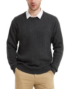 Kallspin Herren Wollmischung Zopfmuster Rundhalsausschnitt Pullover Sweater(Dunkelgrau, 3XL-Tall) von Kallspin