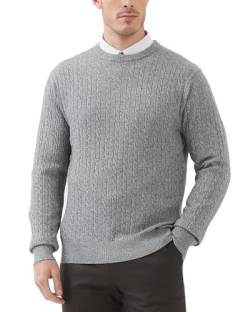 Kallspin Herren Wollmischung Zopfmuster Rundhalsausschnitt Pullover Sweater(Hellgrau, 2XL-Tall) von Kallspin