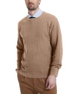 Kallspin Herren Wollmischung Zopfmuster Rundhalsausschnitt Pullover Sweater(Kaffee, 2XL) von Kallspin