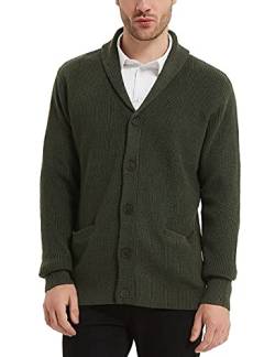 Kallspin Herren Wollschal-Kragen Strickjacke mit Knöpfen und Taschen(Armeegrün, XL) von Kallspin