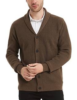 Kallspin Herren Wollschal-Kragen Strickjacke mit Knöpfen und Taschen(Braun, S) von Kallspin