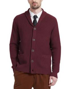 Kallspin Herren Wollschal-Kragen Strickjacke mit Knöpfen und Taschen(Burgund, L) von Kallspin