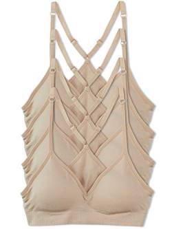 Kalon Damen 4er Pack Racerback Sport Bralette Nahtlos Wireless Comfort BH, 4 Stück Hellbeige, XX-Small von Kalon