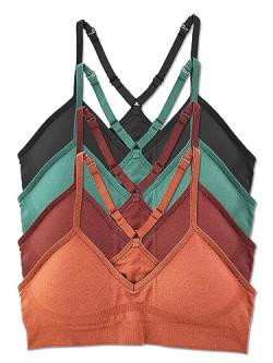 Kalon Damen 4er Pack Racerback Sport Bralette Nahtlos Wireless Comfort BH, Fest, Large von Kalon