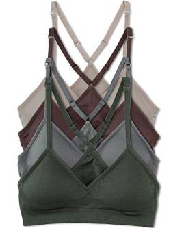 Kalon Damen 4er-Pack Racerback Sport Bralette Nahtlos Wireless Komfort BH, earth, Large von Kalon