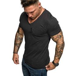 KaloryWee Herren Einfarbiges T-Shirt 2020 Sommer neu Brusttasche V-Ausschnitt Männer Slim Kurzarm Tops Basic von KaloryWee Herren