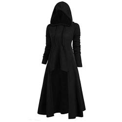 KaloryWee Summer Gothic Maxi Mantel Assassinen Stil Hoodies Jacken Damen Vintage Umhang Gothic Gerippt Gestrickt Lange Mäntel Mittelalter Umhang Übergröße XS-5XL, Schwarz , 54 von KaloryWee Summer