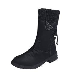 KaloryWee Winterstiefel für Damen, warmes Kunstfellfutter, mittelhoch, Schneestiefel für Damen, Vintage, Outdoor-Stiefel, winddicht, wasserdicht, Wanderstiefel, B Schwarz, 40 EU von KaloryWee Summer