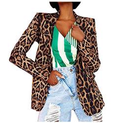 Leoparden-Blazer für Damen, schmale Passform, Revers, Cardigan, Anzug, modische leichte Blazer, Jacken von KaloryWee, braun, 40 von KaloryWee Summer