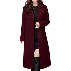 KaloryWee Damen Herbst/Winter Trenchcoat Übergröße Mid-Long Wolljacke Klassisches Revers Winddicht Warm Outwear S-4XL Gr. 4X-Large, wein von KaloryWee Women Coats and Jackets