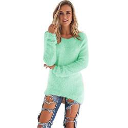 KaloryWee Damen Mohair Langer Pullover PlüSch Langarm Sweatshirt Herbst Winter Warmer Lockerer Freizeitpullover gestrickter Langarmpullover mit v-Ausschnitt Damen Basic Sweatshirt aus Plüsch von KaloryWee