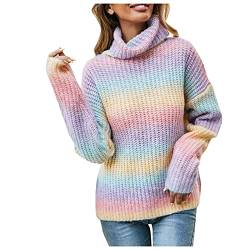 KaloryWee Damen Pullover Langarm,Mode Regenbogen Rundhals Sweatshirts Strickpullover,Casual Pullis Tshirt für Teen Girls von KaloryWee