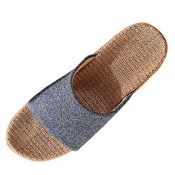 KaloryWee Leinen Hausschuhe Für Damen/Herren,Freizeit Rutschfeste Flache Schuhe,Unisex Slipper Pantoletten Zuhause Sommerschuhe Strandschuhe von KaloryWee