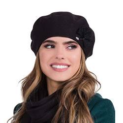 Kamea Dame Baskenmütze Kopfbedeckung Winter Musterlos Uni Warm Elza, Schwarz,Einheitsgröße von Kamea