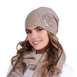 Kamea Dame Beanie Mütze Kopfbedeckung Winter Warm Dick Einfarbig Lajla, Beige,Einheitsgröße von Kamea