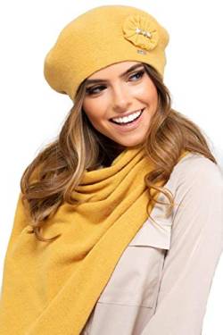 Kamea - Winterset für Damen Pesaro - Baskenmütze mit passendem Schal - verschiedene Farbauswahl, Winter Set:Honiggelb von Kamea