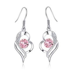 Kamise Ohrringe Silber 925 Hängend, Haken Ohrhänger Ohrringe, Liebe Herz Ohrhänger, Twist Ohrringe Hängend mit Rosa Zirkonia mit Geschenkbox für Mutter Frau Freundin zum Valentinstag Weihnachten von Kamise