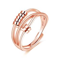 Kamise Silber Anxiety Ring, 925 Sterling Silber Angst Ringe für Damen, Offen Rose Gold Unisex Angst Spinning Ringe, Verstellbar Fidget Spinner Ring Anti Stress Ringe Stimmungsring Dekompressionsring von Kamise